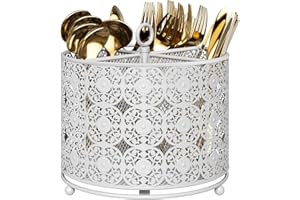 YIUKEA Rotating Utensil Caddy Countertop - Cutlery Silverware Holder - Higher Raised Flatware Organizer for Party Camping Pic