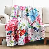 Levens Hummingbird Flower Blanket Gifts for Women Girls Mom 60"x80", Colorful Floral Print Decor for Couch Home Bedroom, Warm Soft Cute Lightweight Hummingbird Floral Throw Blankets