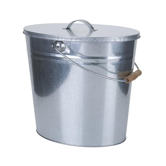 KaminoFlam 333258 Galvanized Ash Can with Lid, Silver, 34x24x30 cm