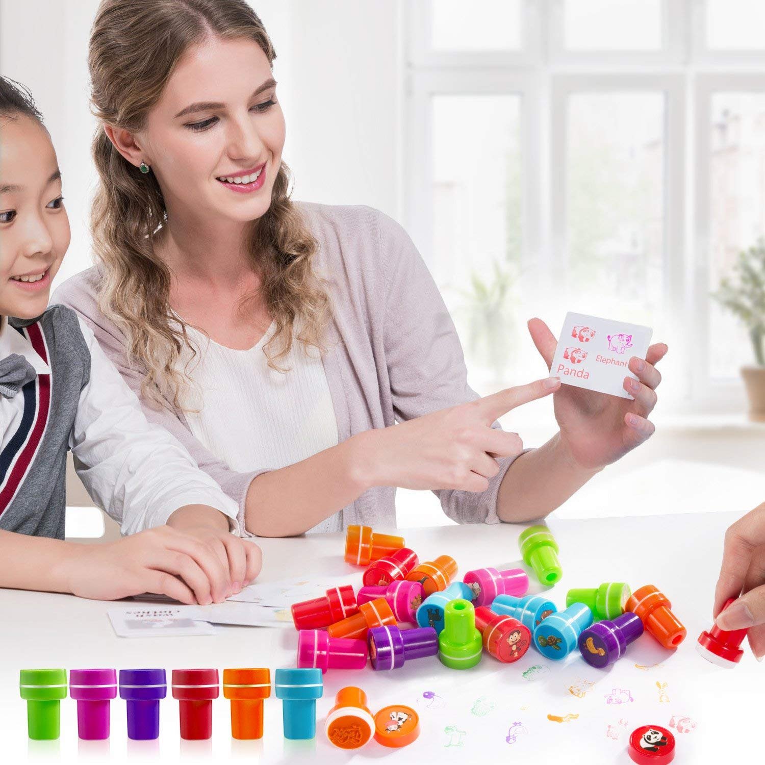 Morkia Timbri Giocattolo, 26pcs Timbri Bambini Francobolli Animali Francobolli di inchiostrazione Stampini e Timbri per Bambini,Ottimo Pensierino per Le Feste di Compleanno dei Bimbi