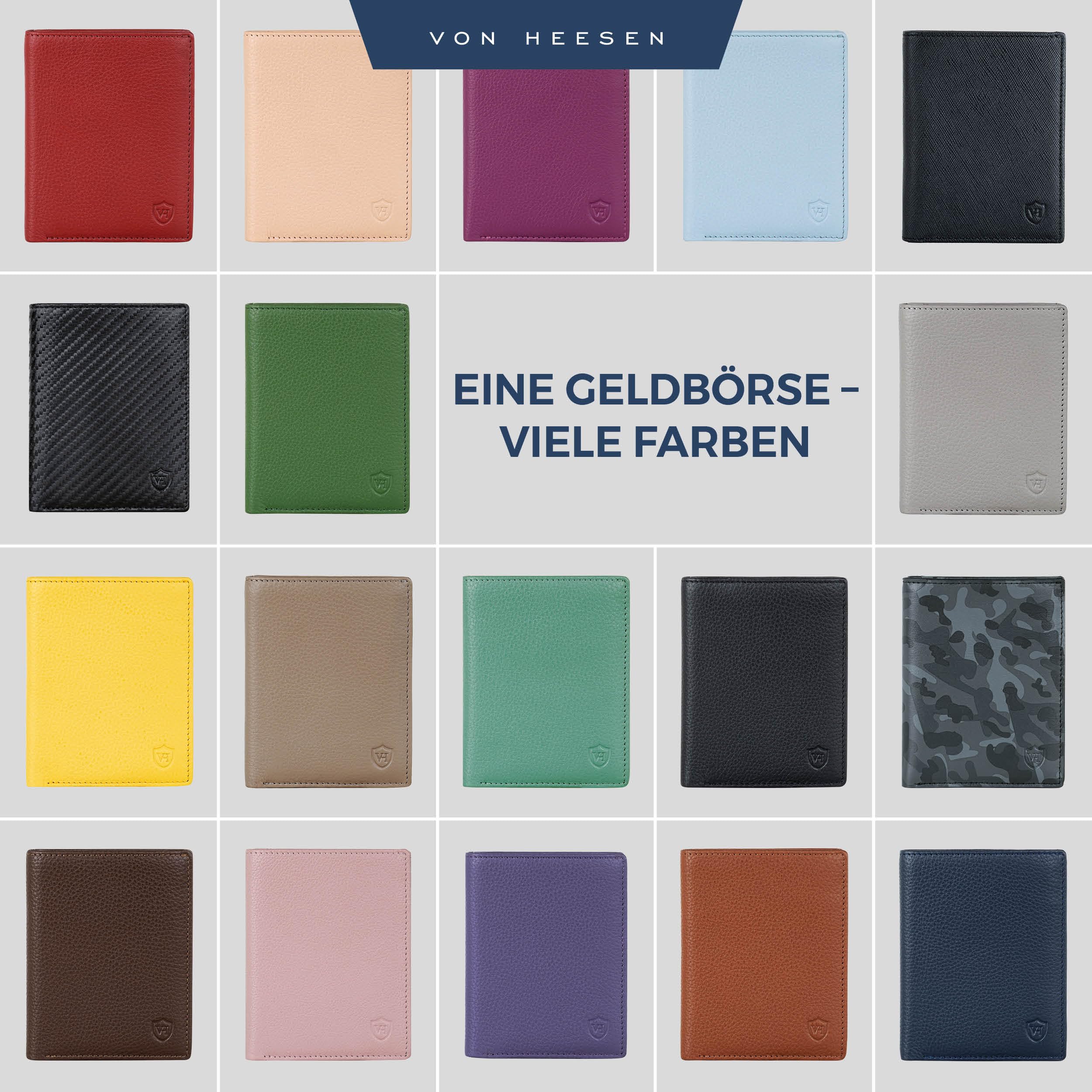 VON HEESEN® Leder Geldbörse Herren mit Münzfach & RFID Schutz I Echtleder Geldbeutel für Männer & Damen I Portemonnaie Brieftasche Wallet Portmonee (Camouflage Grau) 8