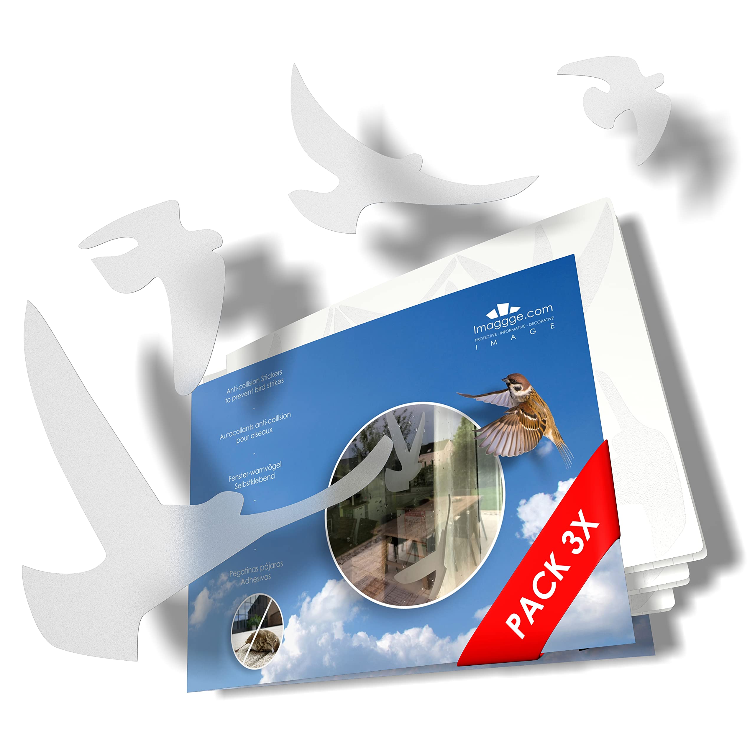 Decooo.be Anti-Collision Stickers to Prevent Bird Strikes on Window Glass - Choice of Colours Available (Set of 17 Silhouettes) Sablés-dépolis-translucides 3x