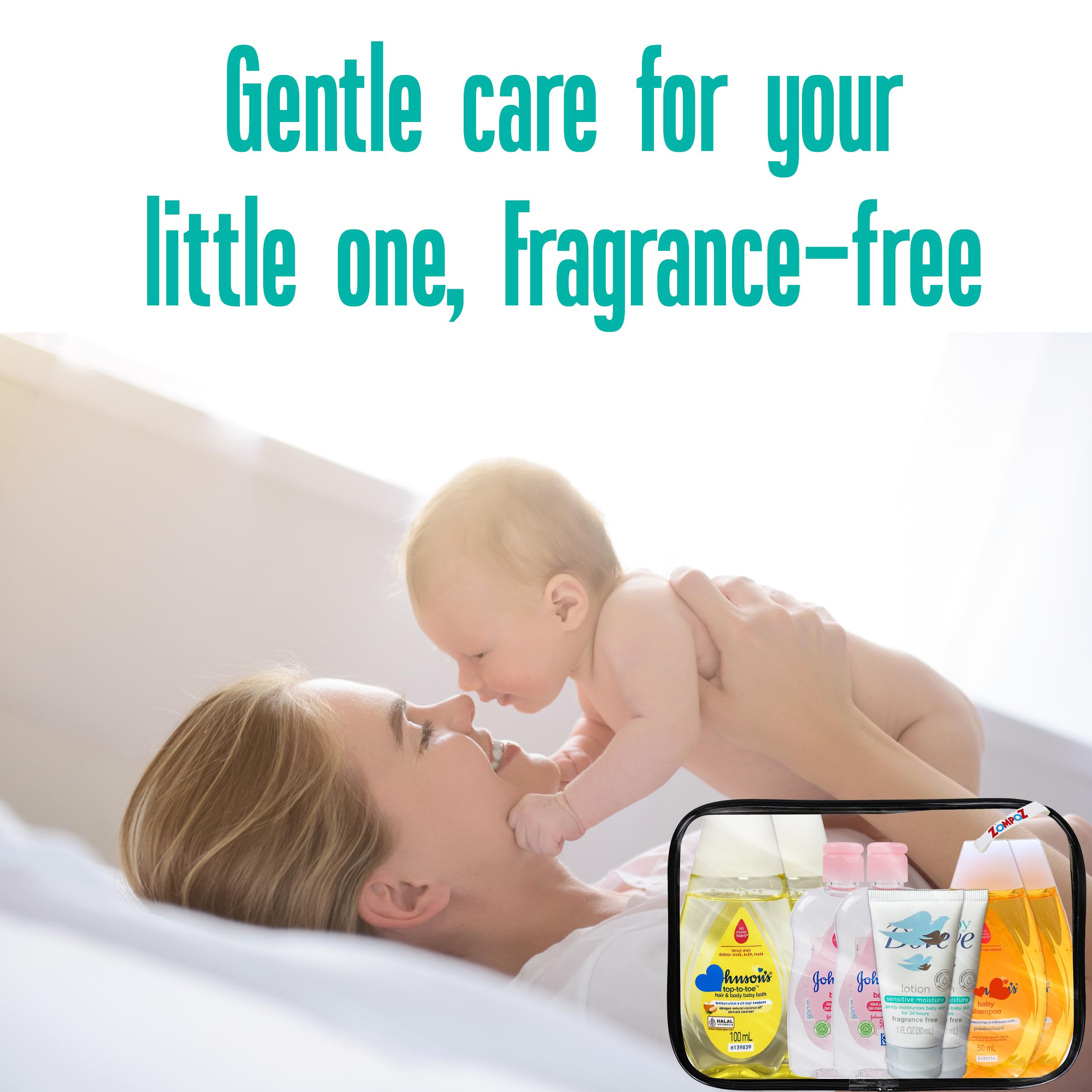 Bath Essentials Travel Kit, 8 Piece TSA Approved Travel Size Bottles Toiletries Kit, Baby Shampoo (2) Top to Toe Body Wash (2) Baby Oil (2) Baby Sensitive Lotion(2)