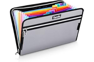 TAMFILE Fireproof Safe Waterproof Accordion File Bag Folder Expanding Filing Folder with 14 Multicolored Pockets, A4 Letter Size, Document Organizer Holder and Color Labels /2 Zipper (Silver 14.3" x 9.8")