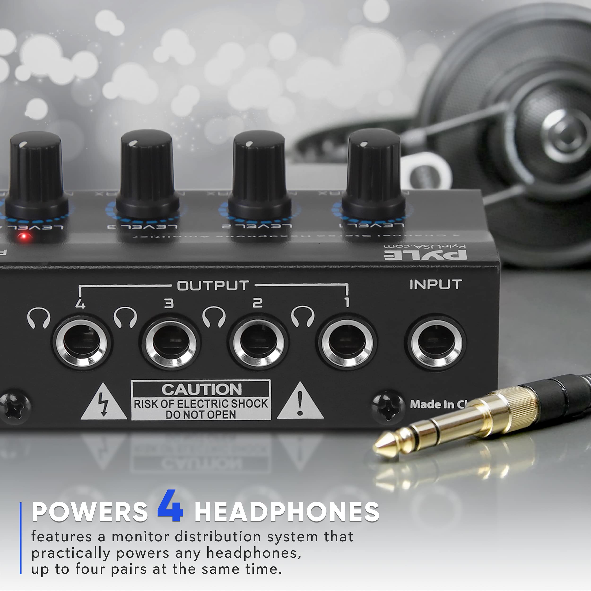 Pyle 4-Channel Portable Stereo Headphone Amplifier - Mini Earphone Splitter Amp with 4 ¼” TRS Output Jacks - Independent Volume Controls - High-Quality Audio for Studio & Stage - PHA40