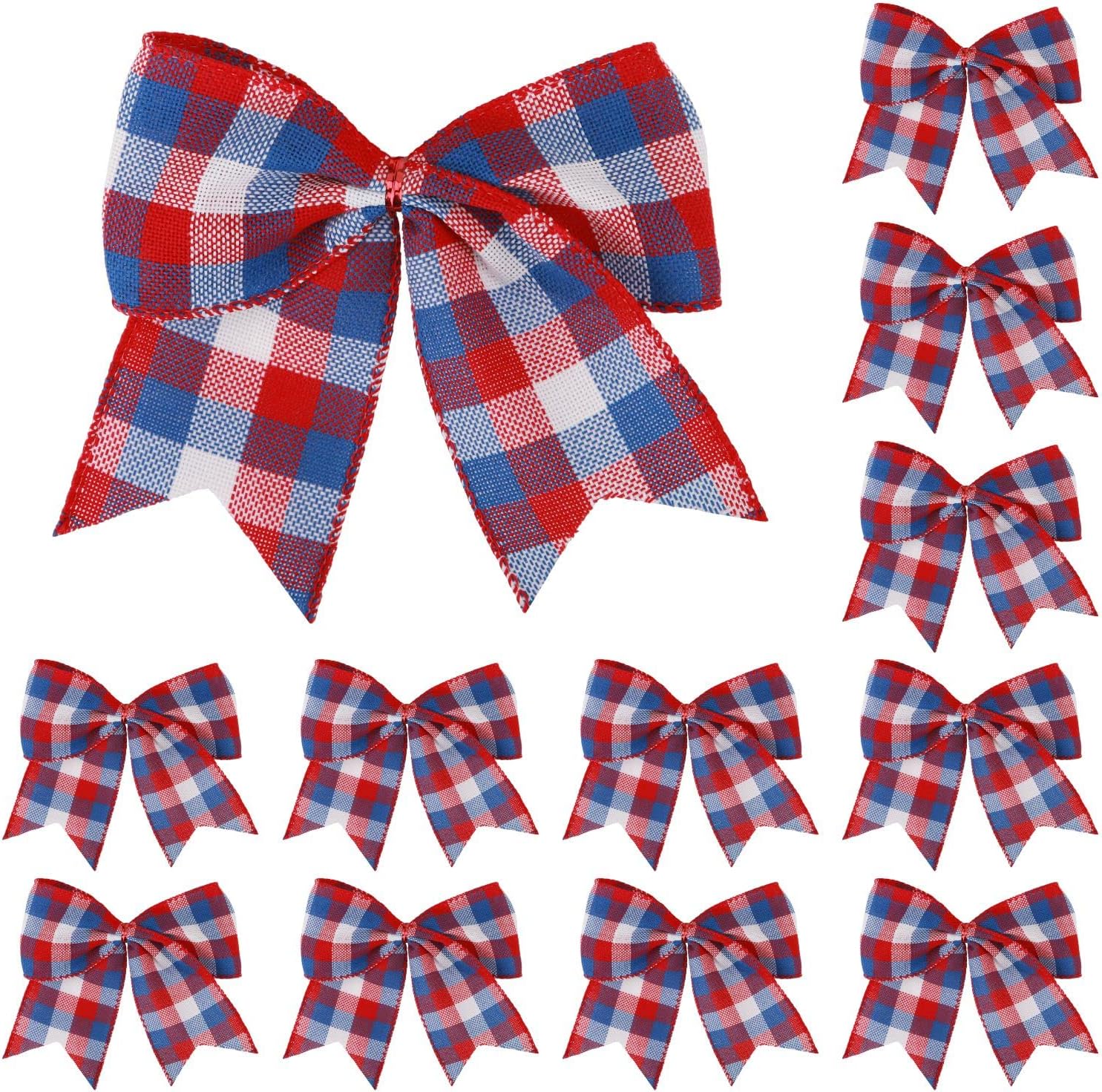 Bows & Ribbons - Meseey 12 Pcs 6 Inch Red White and Blue Patriotic Ribbon Bows Decoration Burlap Bow for 4th of July Gift Wrapping Party Holiday Basket Ornaments (Patriotic)