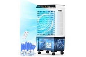 Air Choice Evaporative Air Cooler, 1800CFM Swamp Cooler with 12H Timer, 110° Oscillation, Remote Control, 5.3 Gal Water Tank & 4 Ice Packs, 3 Speeds, 3-in-1 Evaporative Cooler for Outdoor Indoor Use