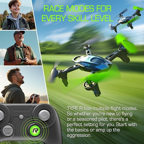 SKY VIPER TYPE-R RACING RC DRONE, SPEEDS OVER 30 MPH, 1-TOUCH STUNTS, RECHARGEABLE BATTERY