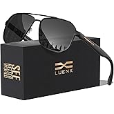 LUENX Aviator Sunglasses for Men Square Polarized Polygon Shades UV400 Sun Glasses with Accessories