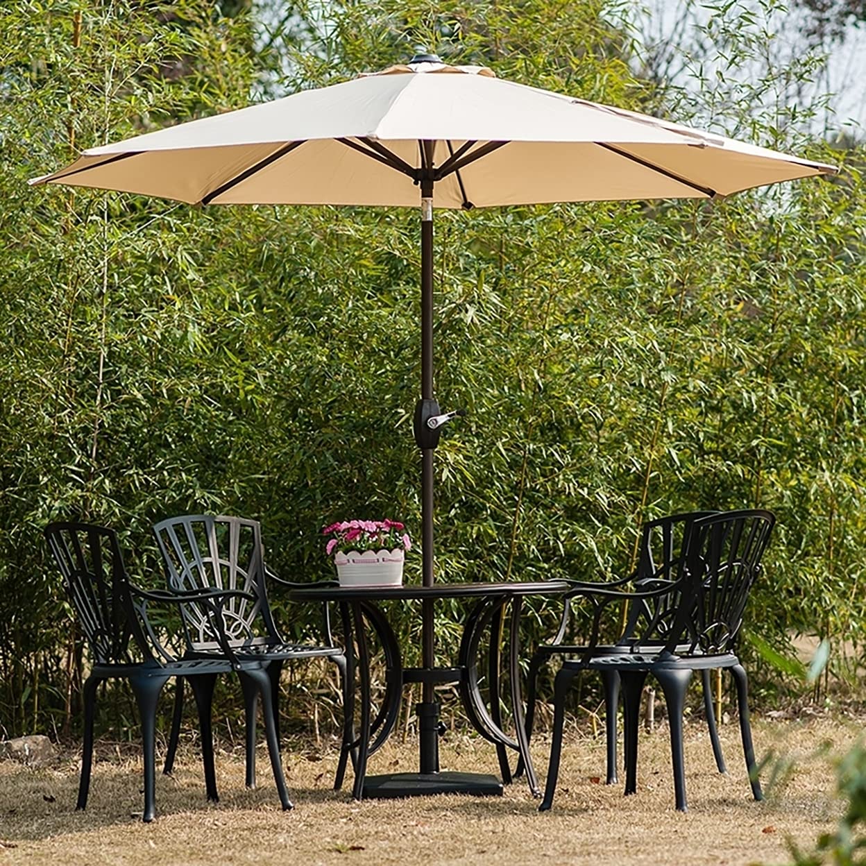 fiberbuilt champagne bronze patio umbrella base Fiberbuilt 7 5 Hex Garden Patio Umbrella 6 Rib Push