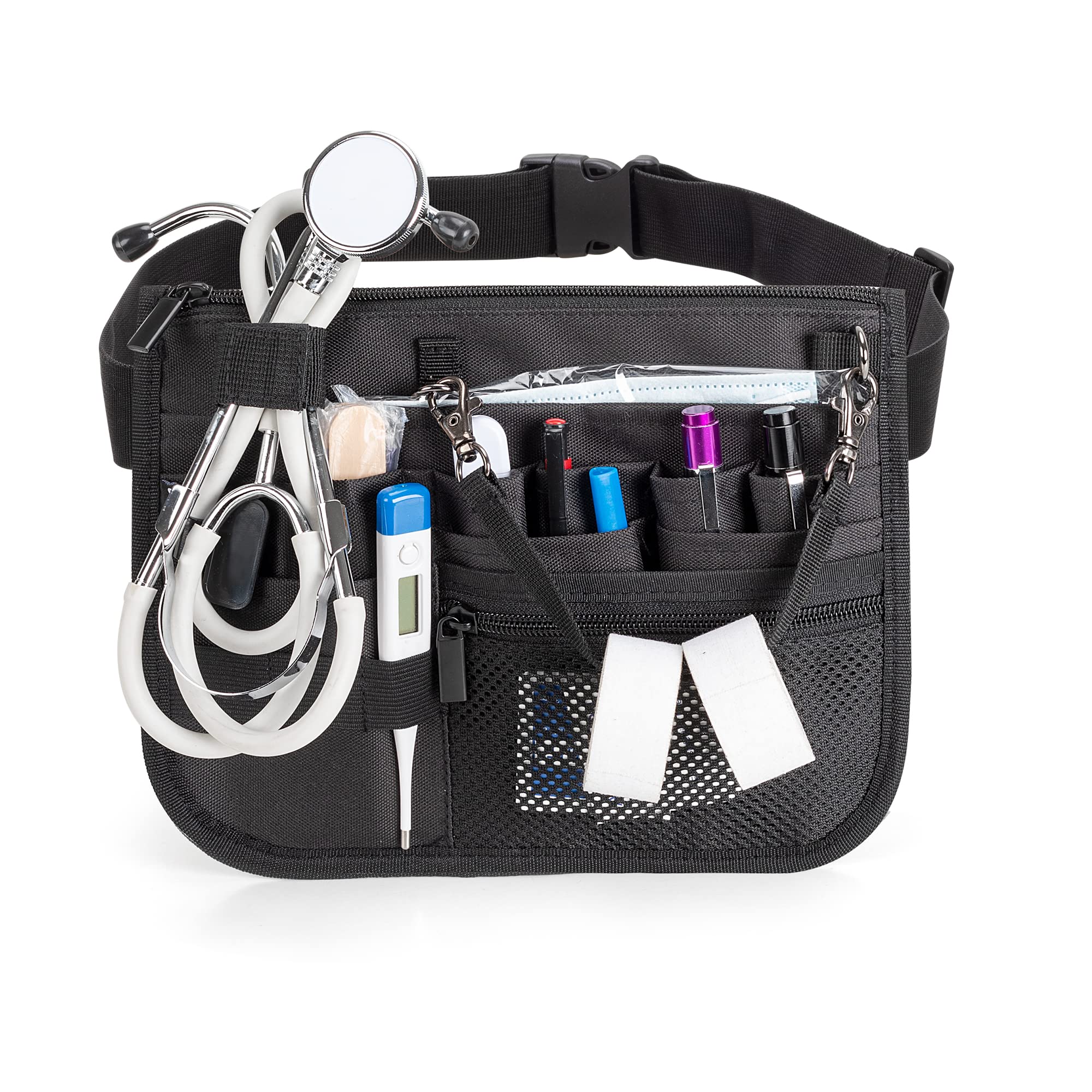 Damero Nurse Fanny Pack, Utility Clinical Pocket Organiser with Tape Holder,Nurse Waist Bag Vet Pouch for Stethoscopes, Bandage Scissors and Other Supplies,Black