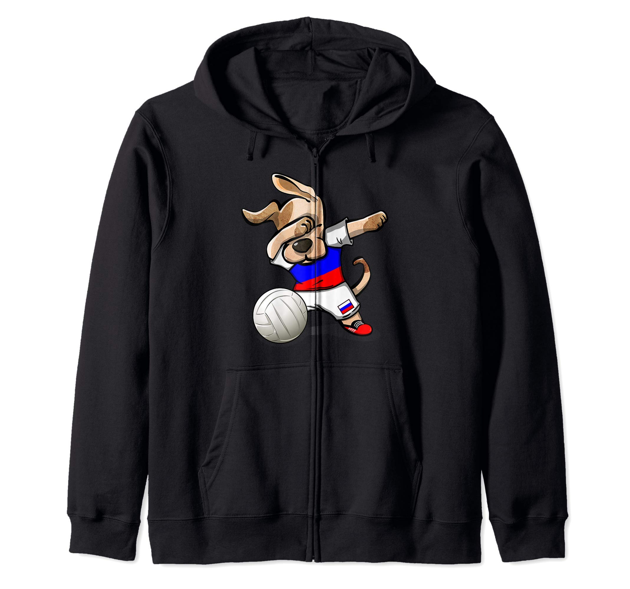 Cute Dabbing Dog Proud Russia Volleyball Lovers Russian Flag Zip Hoodie