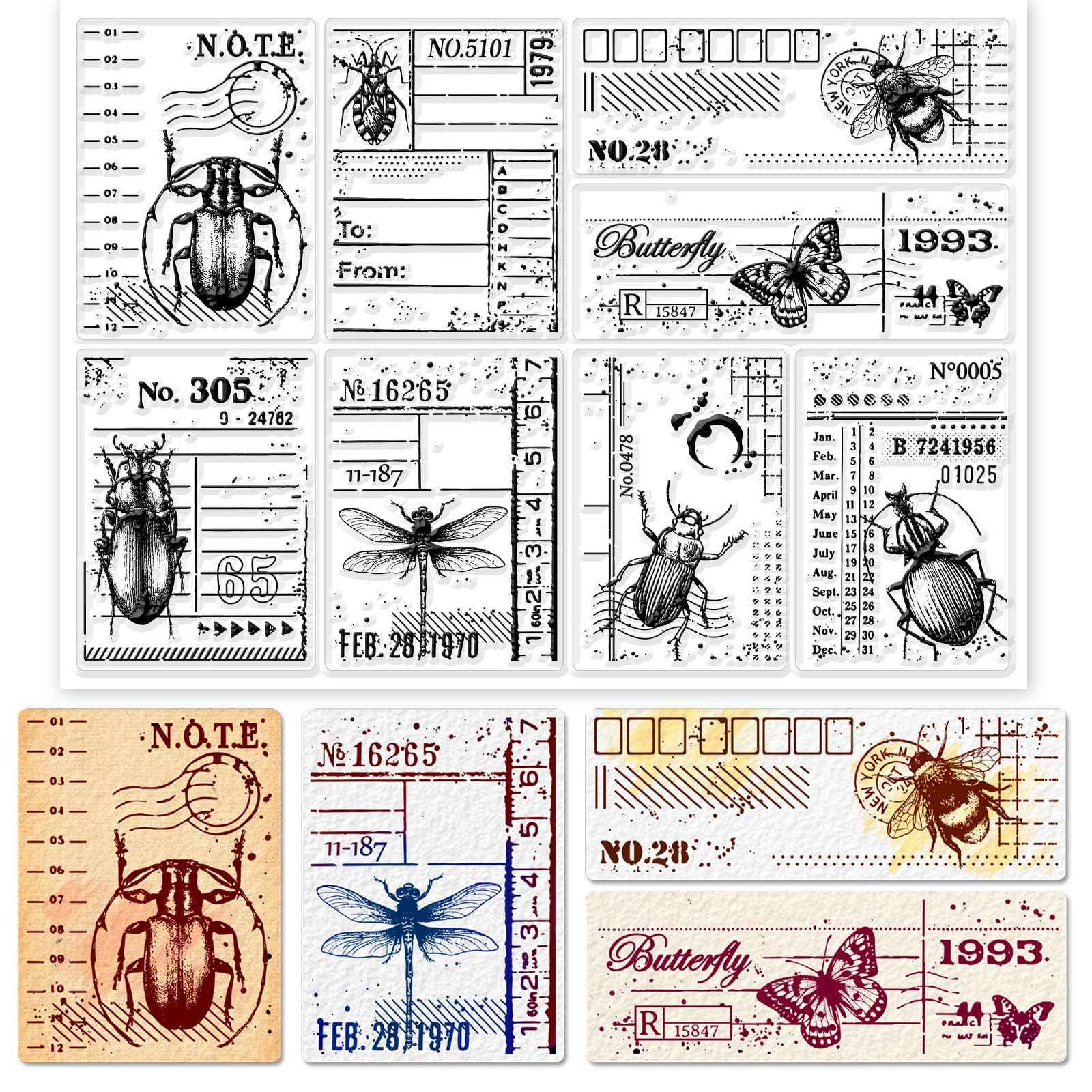 GLOBLELAND Insect Background Clear Stamps Insect Decorative Clear Silicone Seals for Card Making DIY Scrapbooking Journaling Craft Supplies Holiday Card