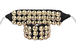 HANDTECHINDIA Dancing Bells Anklet Ghungroo with Colored Cushion Pad 3 Line with (30+30) Bells Best For Indian Classical Dance, Indian Style Brass Ankle Bells (BLACK)
