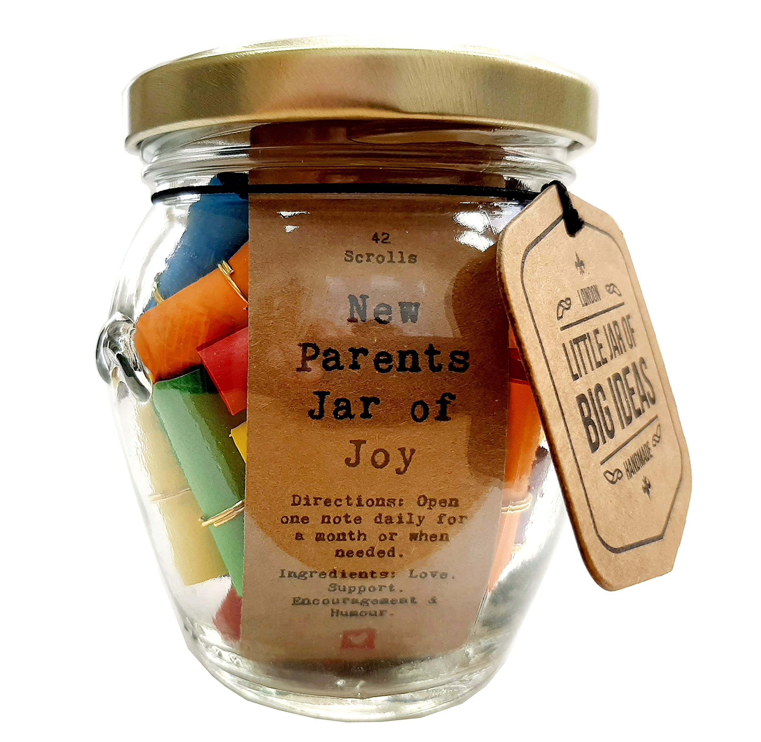 New Parents Gift - New Parents Jar of Joy - Take One a Day with Over a Month of Thoughtful, Funny Quotations in a Jar - Gift for New Mum & Dad - Handmade Unique Present (Standard)