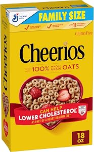Cheerios, Heart Healthy Gluten Free Breakfast Cereal, Family Size, 18 oz | 100% Whole Grain Oats, Soluble Fiber for Cholester