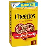 Cheerios, Heart Healthy Gluten Free Breakfast Cereal, Family Size, 18 oz | 100% Whole Grain Oats, Soluble Fiber for Cholesterol, 34g Whole Grain, 11 Vitamins &amp; Minerals