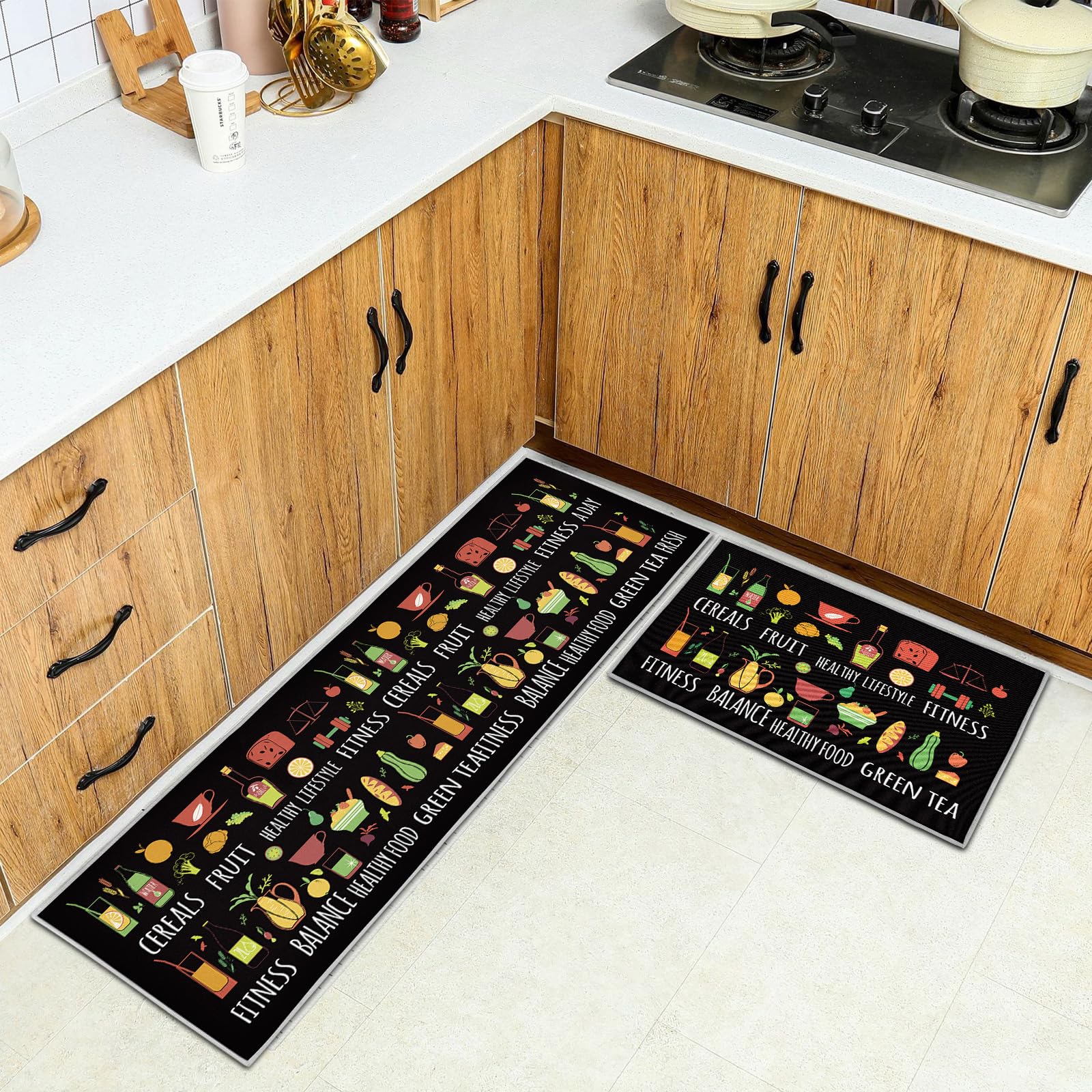 HSGLGNA Kitchen Rug, 2 Pieces Non Slip kitchen mat sets,Washable Kitchen Floor Mat For Kitchen,Hallway,Living Room,Bedroom,Bathroom (Style M, 40 x 120 cm (Rectangular))