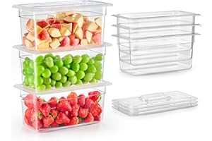 WILPREP 6 Pack Plastic Food Pans with Lids NSF Listed, 1/3 Size 4 in Deep Clear Food Storage Containers, 4.2 qt Stackable Polycarbonate Commercial Hotel for Fruits Vegetables Beans Corns