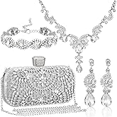 Quelay ​​​​4 Pcs Purse Rhinestone Jewelry Set for Wedding Bridal Women Handbag with Necklace Bracelet Dangle Earrings