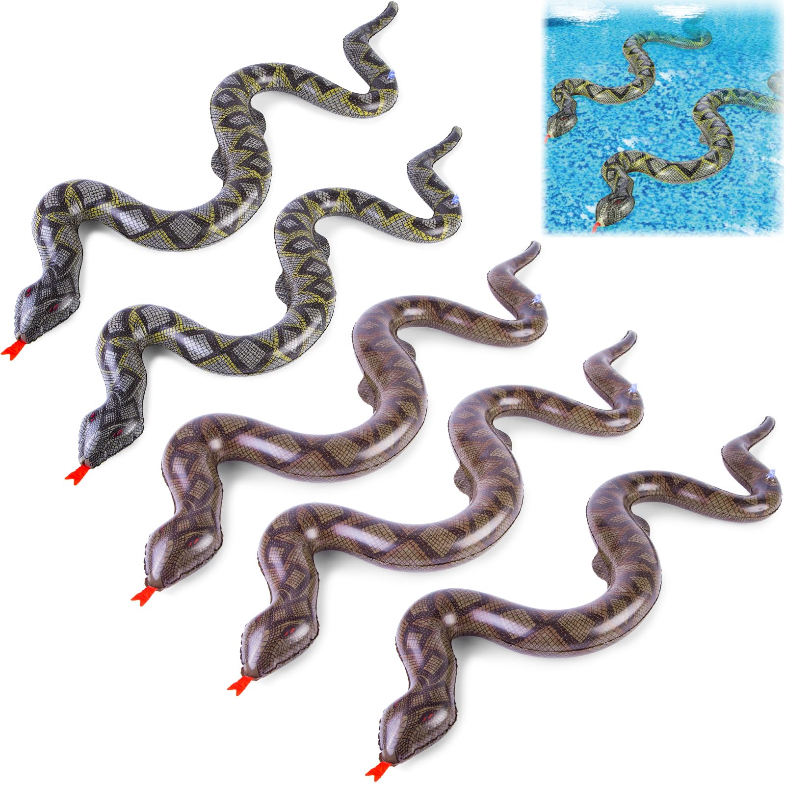 Red Inflatable Snake AMOR PRESENT 5PCS Large Inflatable Snakes, 39 inch Blow Up Fake Snakes ...