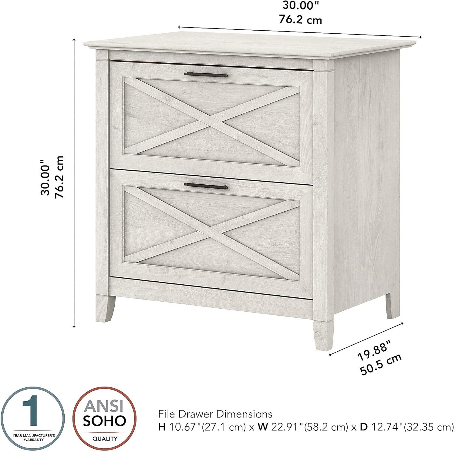 Bush Furniture 2 Drawer Lateral File Cabinet, Linen White Oak: Furniture & Decor