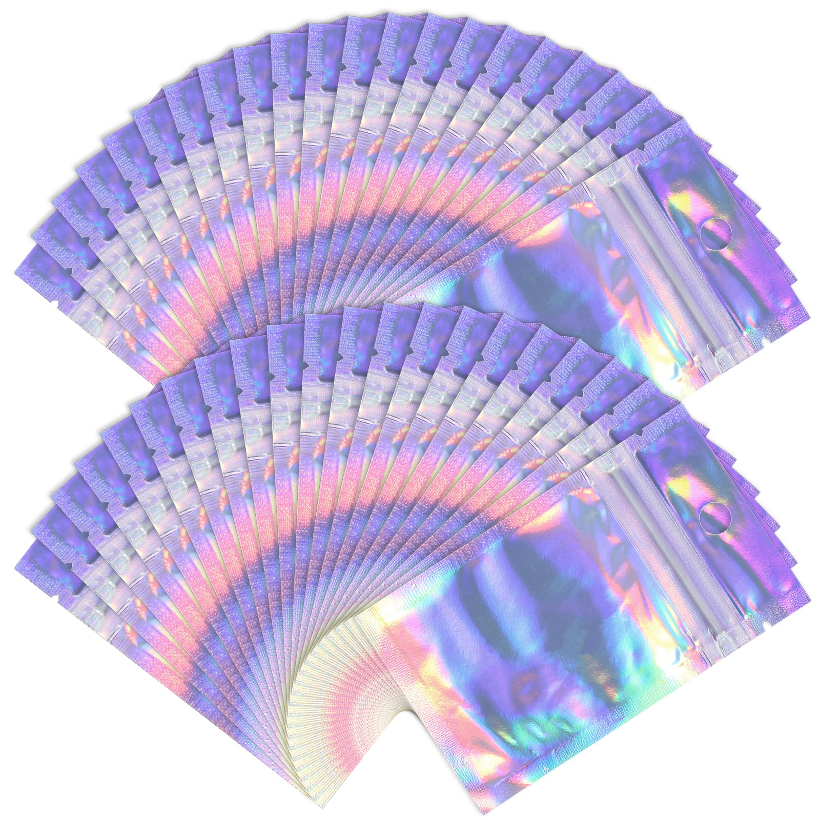 Photo 1 of 100 Pack Holographic Gift Bags Resealable Bags for Small Business Clear Window Plastic Pouches for Snacks Jewelry Candy Multipurpose Storage Colorful Zipper Seal ?3 x 4.8inch?