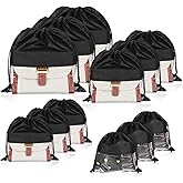 12 Pcs Dustproof Drawstring Bags for Handbags Purse Dust Bags Shoe Bags for Travel Dust Storage Bags Covers String Packing Organizer (Black, 4 Sizes)