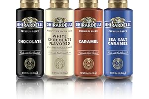 Ghirardelli Chocolate Sauce Variety Pack | 16 oz Bottles (Pack of 4) | Classic Chocolate, Rich Caramel, Creamy White Chocolate, and Sea Salt Caramel Dessert Toppings
