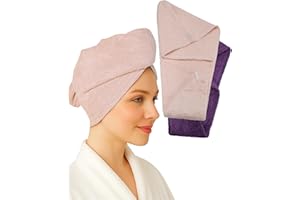 TEXTILA STORES Textila 100% Cotton Hair Wrap Towels for Women (Pack of 2, Plum & Pink) – Soft & Absorbent Turban Towels for Long, Curly, Frizz-Prone Hair