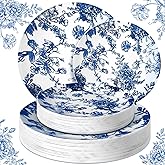 Suclain 60 Pcs Blue Plastic Floral Plates Disposable Heavy Duty White with Blue Floral 9" Dinner Plate and 7" Dessert Plate, Disposable Plastic Plates for Party Birthday Bridal Shower