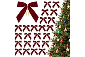 24 Pcs Velvet Christmas Bows for Christmas Tree, 3.5 x 3.5 Inch Red Bows for Xmas Tree, Wreaths, Garlands, Gift Wrapping, Wed