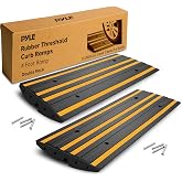 Pyle 8 Ft. Rubber Curb Ramp Set - Pack of 2 Heavy Duty Non-Slip Threshold Ramps for Driveways &amp; Sidewalks, Waterproof, Yellow Reflective Strips, Expansion Screws Included, 48&rsquo;&rsquo;x16&rsquo;&rsquo;x2.6&rsquo;&rsquo; Inches