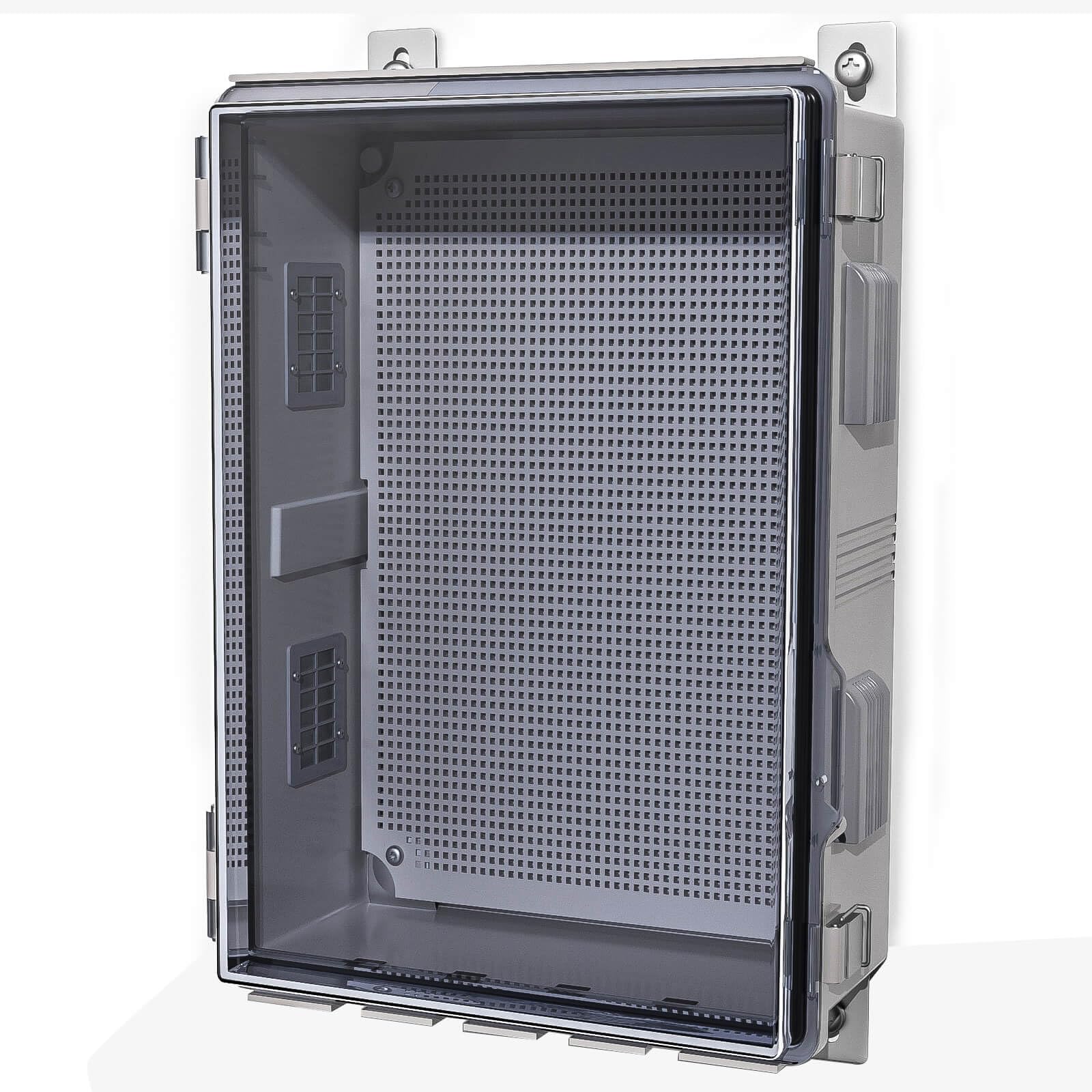 Photo 1 of ABS Electrical Junction Box, Ventilated Design, Cable Grommets, IP65 Waterproof Enclosure, Indoor/Outdoor Use with Mounting Panel.. (Clear Cover, 17.7"x13.7"x7.9")