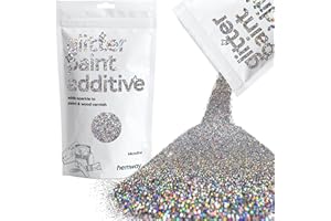 Hemway Glitter Paint Additive Crystals for Acrylic Emulsion Paint, Interior & Exterior Walls, Wood, Varnish, Matt, Gloss 100g / 3.5oz - Microfine (1/256" 0.004" 0.1mm) - Gun Metal Grey Holographic