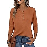 Zeagoo Womens Tops 3/4 Length Sleeve T Shirts Dressy Casual Button Down Blouses Spring Fall Clothes