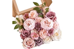Serwalin Artificial Flowers Pink Wedding Cake Flowers, Fake Dusty Roses Peonies for Bouquets Table Centerpieces Wedding Home 