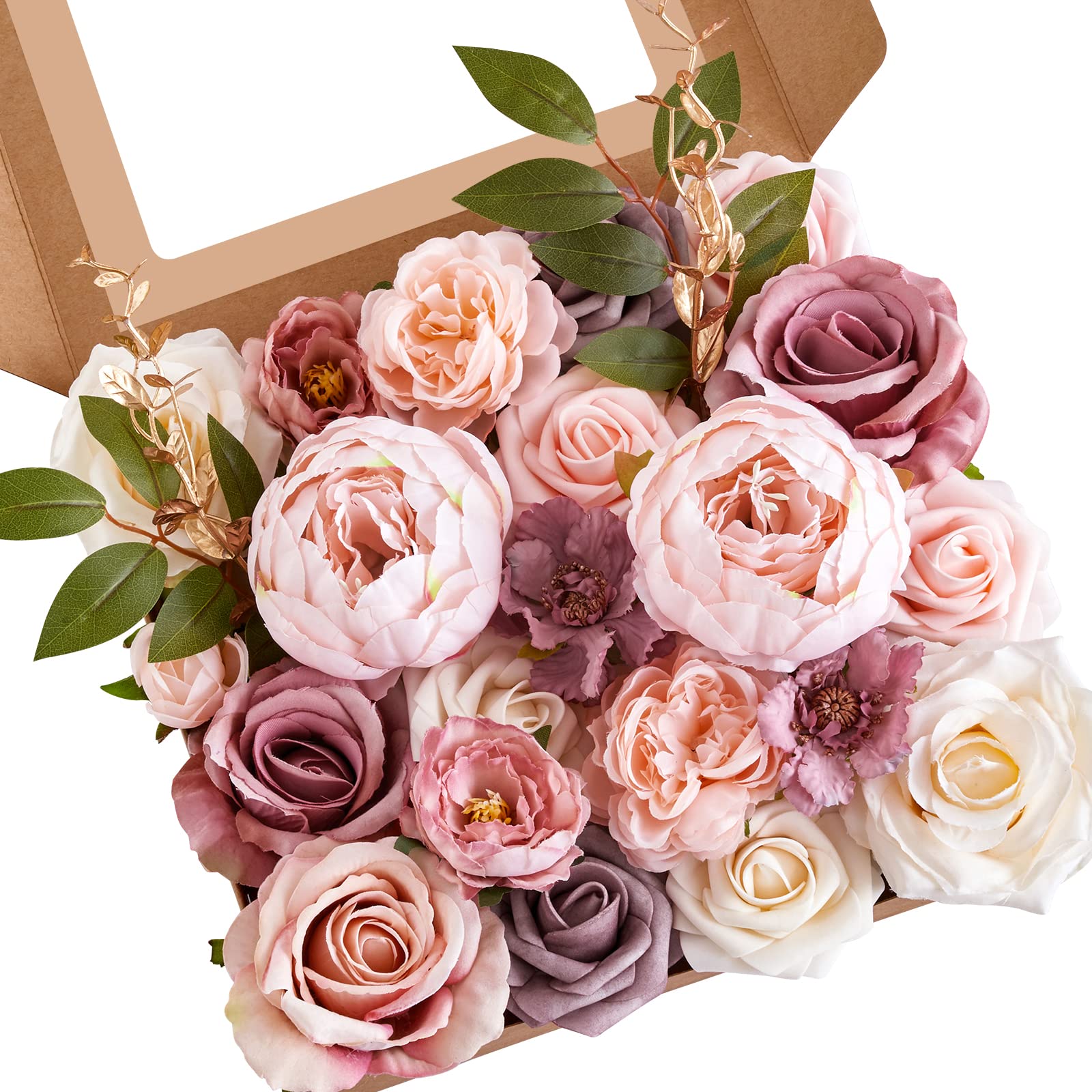 Photo 1 of Serwalin Artificial Flowers Pink Wedding Cake Flowers, Fake Dusty Roses Peonies for Bouquets Table Centerpieces Wedding Home Decor, Baby Shower Party Flowers with Stems DIY Combo