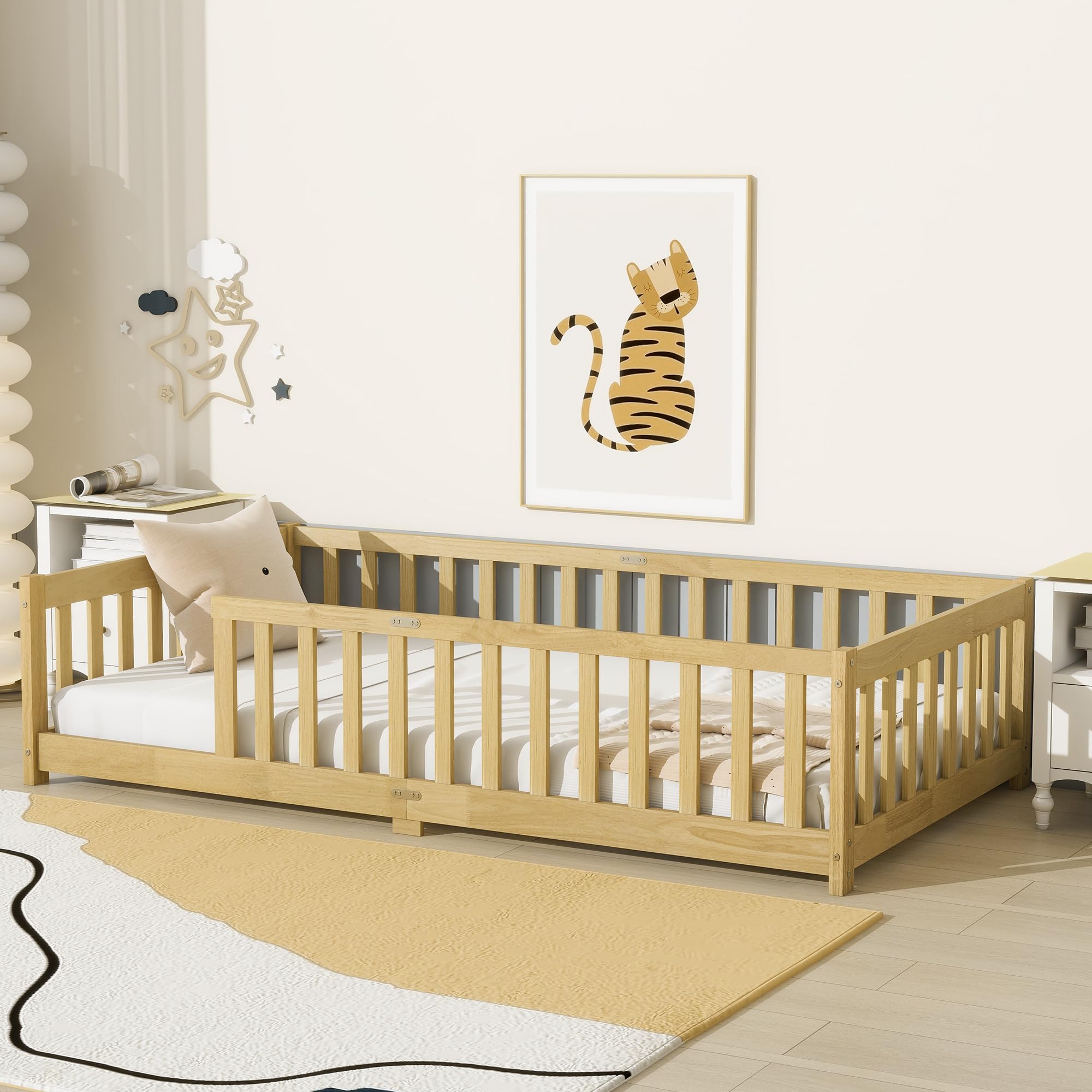 Photo 1 of Twin Size Kids Montessori Floor Bed,Twin Floor Bed Frame with Slats,Solid Wood Twin Bed Frame for Girls Boys,Natural