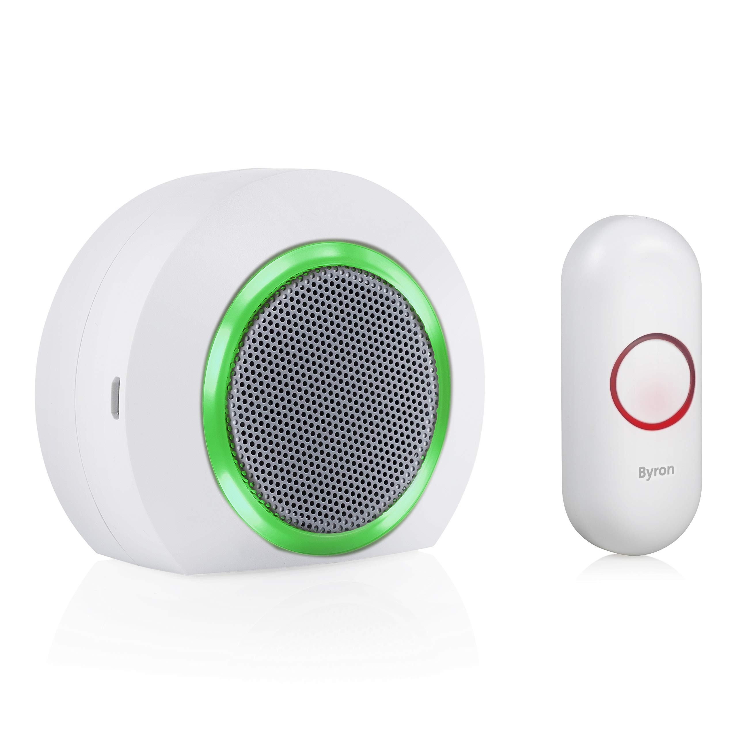 Byron DBY-23522UK Wireless Plug In Doorbell Set, 175 m Range, 16 Melodies, Visual Alert System, white