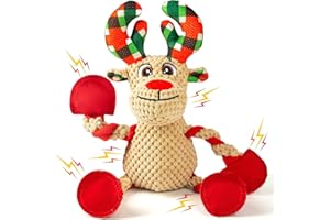 spxkd Christmas Squeaker Dog Toys Interactive Durable Dog Chew Toys Reindeer Plush Toy for Puppy Small Dogs Medium Dogs and Large Dogs Birthday