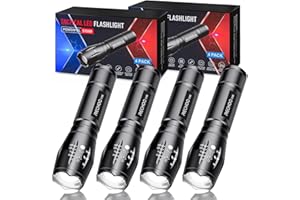 RECHOO Tactical Flashlight 4 Pack, Bright Zoomable LED Flashlight with High Lumens and 5 Modes, Waterproof Portable Pocket Flash Light for Emergency, Camping, and Outdoor Use - S1500