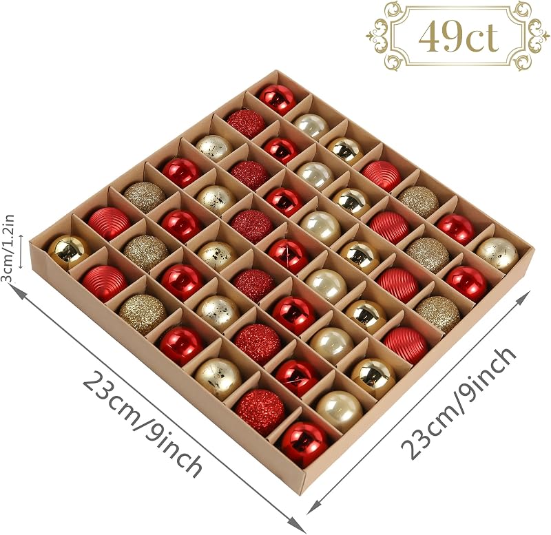 49pcs 3cm Boules de Noël, Décoration d'ornements de Boule de Noël Rouge et Dorée Incassable, Décoration Boule De Sapin De Noël, Paillette Mat Brillant, Emballage en Carton Kraft — photo 6 sur 6