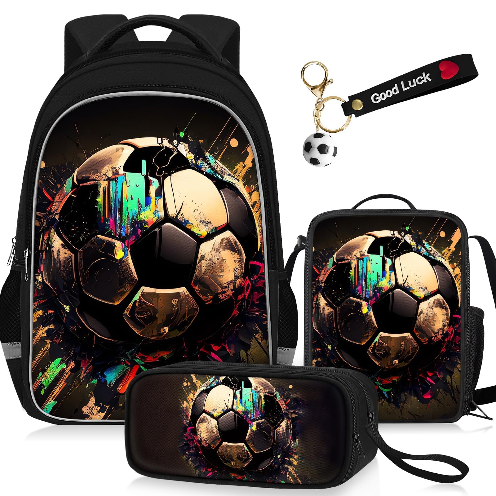 Photo 1 of TILYTADLY School Backpack for Boys - 4pcs Soccer Boys Backpack with Lunch Box and Pencil Case for Kids Children Teens Elementary Middle School - Students Bag for Ages 6-18,17?Bookbag Travel Back Pack