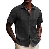 Lion Nardo Guayabera Linen Shirts for Men Short Sleeve Button Down Shirt Hawaiian Shirt Cuban Summer Shirts Beach Shirts