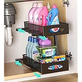 Beleeb Under Sink Organizer, 1-Pack of 2-Tier Metal Slide Out Pull Out Cabinet Organizer Shelf, Height Adjustable Organization and Storage Series, Bathroom/Desktop/Cabinet/Kitchen organization, Black