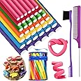 Syhood 44 Pieces Flexible Hair Twist Curling Rods Set, No Heat Hair Curler with Rat Tail Comb and Edge Brush, Hair Styling Tools for Women, 7 Sizes