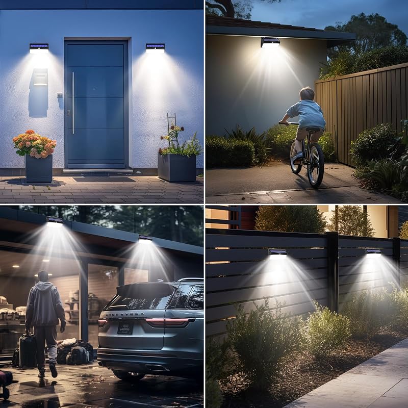 Luz Solar LED Exterior Jardin 368LED Luces Solares con Sensor de Movimiento, IP65 Impermeable Focos LED Exterior Solares, Superbrillante Lamparas Solares-2 Paquete