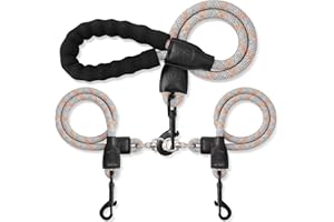 Mengbei tribe Double Dog Leash, Dual Dog Leash, 360° Swivel No Tangle Walking Training Two Dog Leash, Comfortable Shock Absorbing Climbing Reflective Leash for Small Medium and Large Dogs