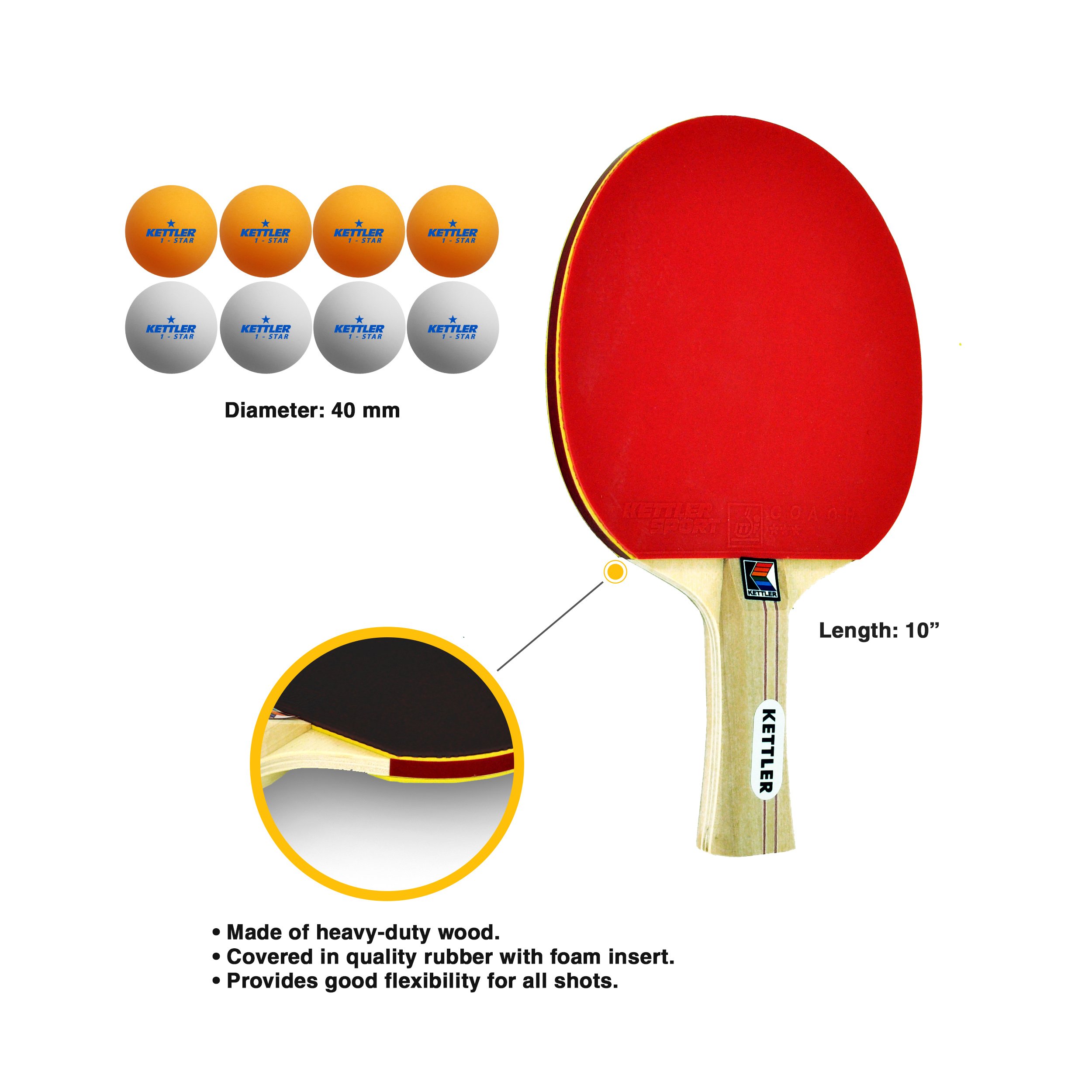 Kettler Advantage Indoor Table Tennis Bundle 4 Player Set (4 Rackets